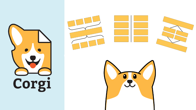 Corgi logo and a Corgi looking up at blank graphic organizer templates