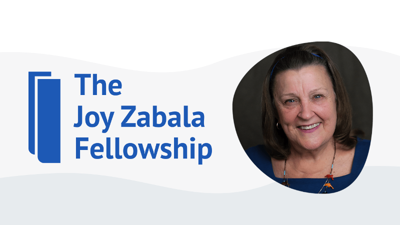 The Joy Zabala Fellowship logo and a photo of Dr. Joy Smiley Zabala